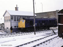 25076 shunts alongside Elgin Centre Box in the early 80's