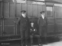 Junior porter William Irvine Roy aged 15 with porter guard John Mackie to his right and on his left, guard John Taylor, Ballater 1936
