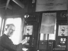 This is the only view inside Kinaldie Box showing Mr R Sandison signalman at work in 1929