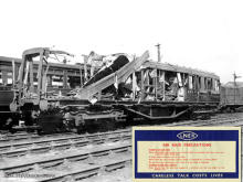 A bomb damaged coach at Kittybrewster shed on 21 Apr 1943, the inset poster [courtesy J. Diffey] was found still in situ buried under post war carriage compartment prints like those seen in the main photo