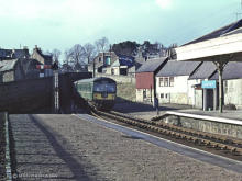 A Cravens DMU exits Aboyne tunnel on the last day of Deeside services on 26 Feb 1966