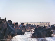 The dump yard at Inverurie Loco works in the early 60's, the remains of 69150 and 57645 are identifiable.  The works in the distance is now a Tesco's
