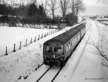 The 3.10PM Aberdeen-Ballater approaches Pitfodels Station, 17 Feb 1960