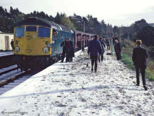 D5313 at Knockando on the 2 Nov 1968, this station still retains some of its architecture. Once known as "Tamdhu Visitors Centre" it is well worth a visit with spectacular views over the River Spey as an added extra.